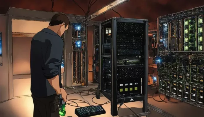 Uma montagem com componentes de um servidor caseiro, incluindo um processador, placa-mãe, memória RAM, unidade SSD e um gabinete com ventoinhas instaladas. A imagem transmite a ideia de organização e eficiência na montagem de um sistema.
